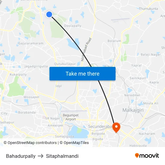 Bahadurpally to Sitaphalmandi map