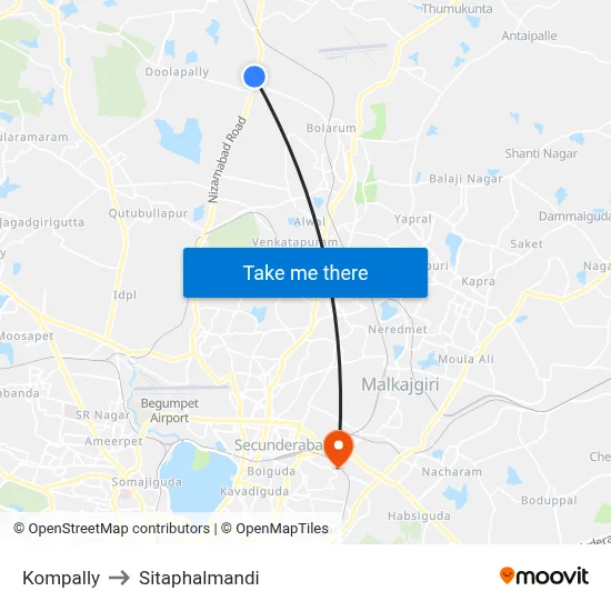Kompally to Sitaphalmandi map