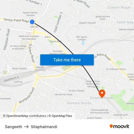 Sangeeth to Sitaphalmandi map