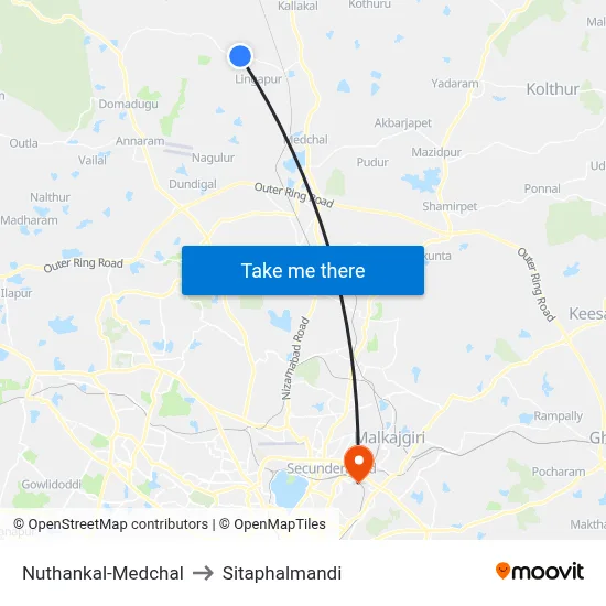 Nuthankal-Medchal to Sitaphalmandi map