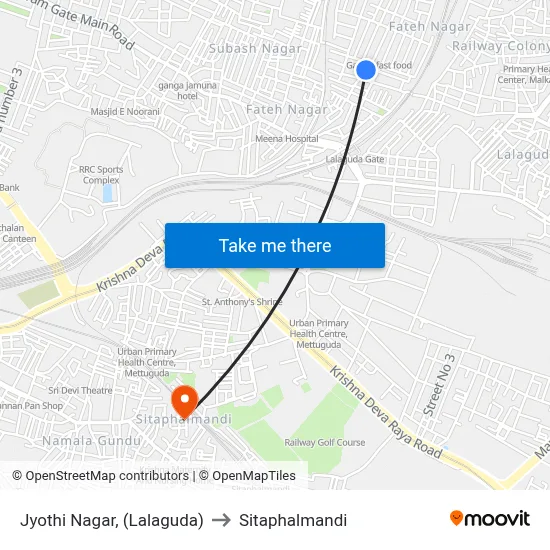 Jyothi Nagar, (Lalaguda) to Sitaphalmandi map
