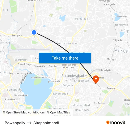 Bowenpally to Sitaphalmandi map