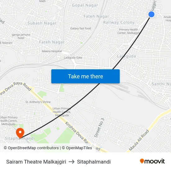 Sairam Theatre Malkajgiri to Sitaphalmandi map