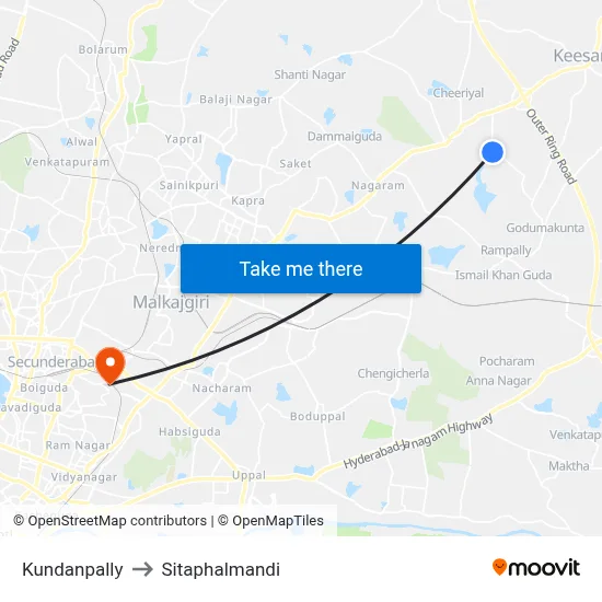 Kundanpally to Sitaphalmandi map
