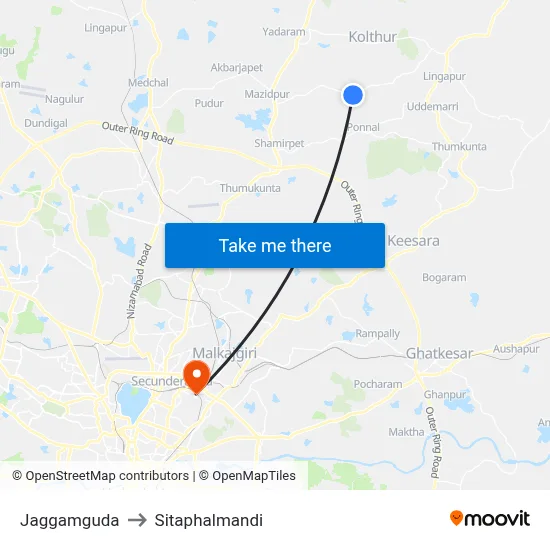 Jaggamguda to Sitaphalmandi map