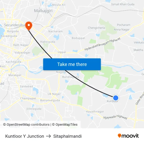 Kuntloor Y Junction to Sitaphalmandi map