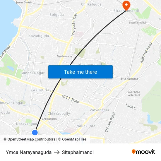 Ymca Narayanaguda to Sitaphalmandi map