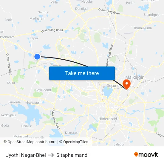 Jyothi Nagar-Bhel to Sitaphalmandi map