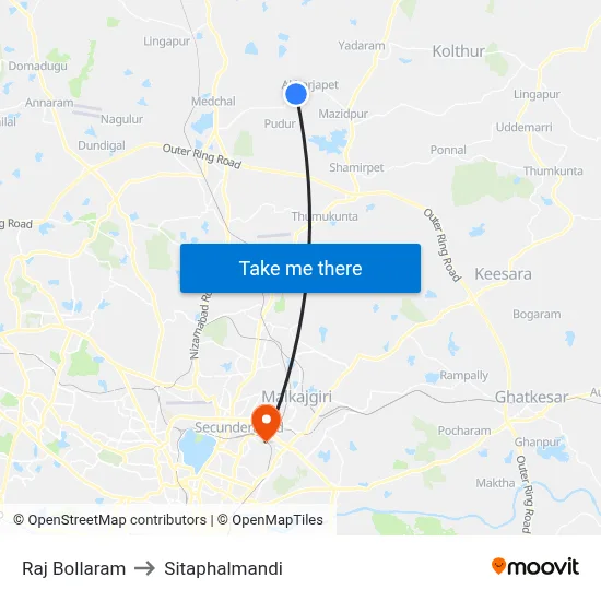 Raj Bollaram to Sitaphalmandi map