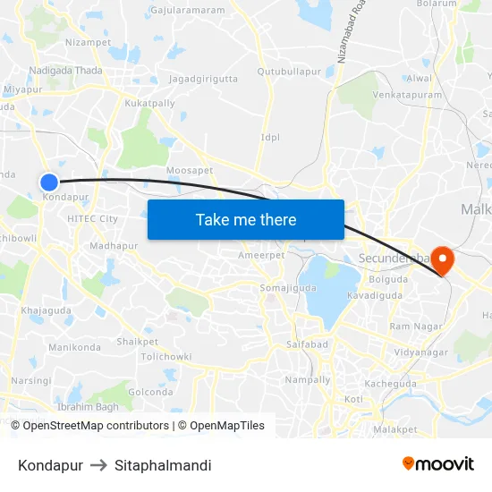 Kondapur to Sitaphalmandi map