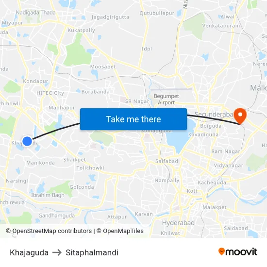 Khajaguda to Sitaphalmandi map