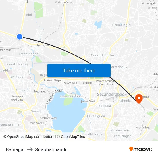 Balnagar to Sitaphalmandi map