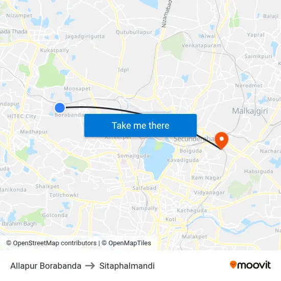 Allapur Borabanda to Sitaphalmandi map