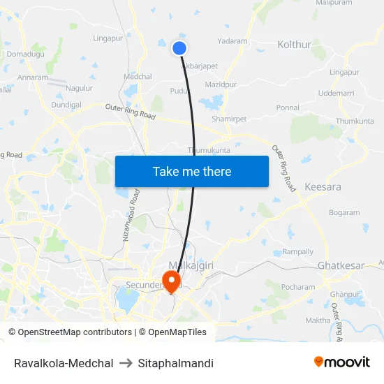 Ravalkola-Medchal to Sitaphalmandi map