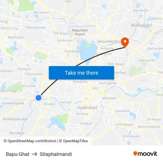 Bapu-Ghat to Sitaphalmandi map