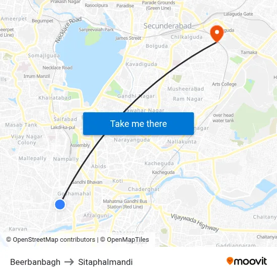 Beerbanbagh to Sitaphalmandi map