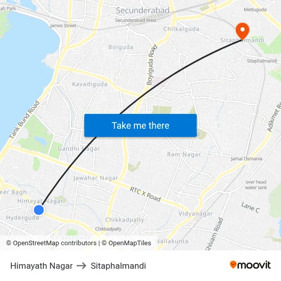 Himayath Nagar to Sitaphalmandi map