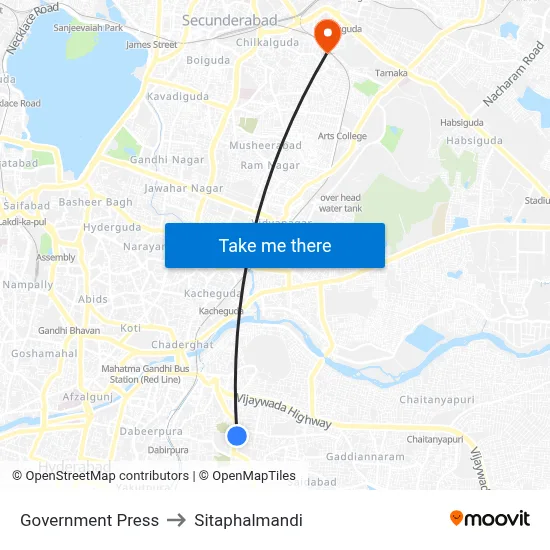 Government Press to Sitaphalmandi map