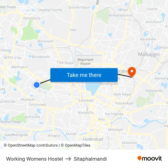 Working Womens Hostel to Sitaphalmandi map
