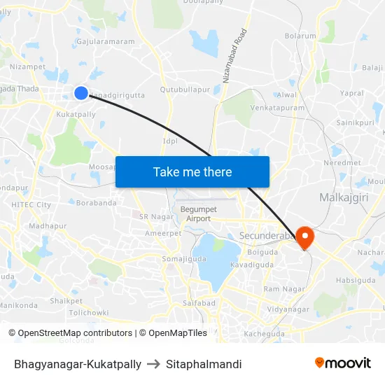 Bhagyanagar-Kukatpally to Sitaphalmandi map