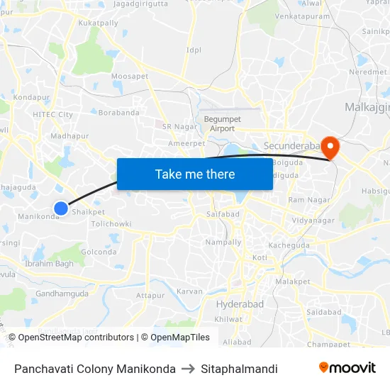 Panchavati Colony  Manikonda to Sitaphalmandi map
