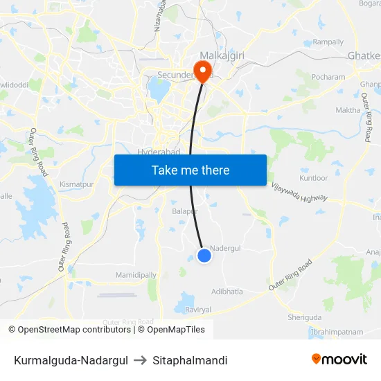 Kurmalguda-Nadargul to Sitaphalmandi map