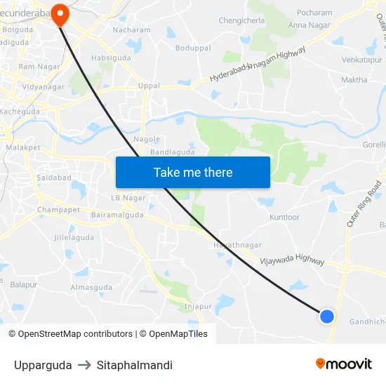 Upparguda to Sitaphalmandi map