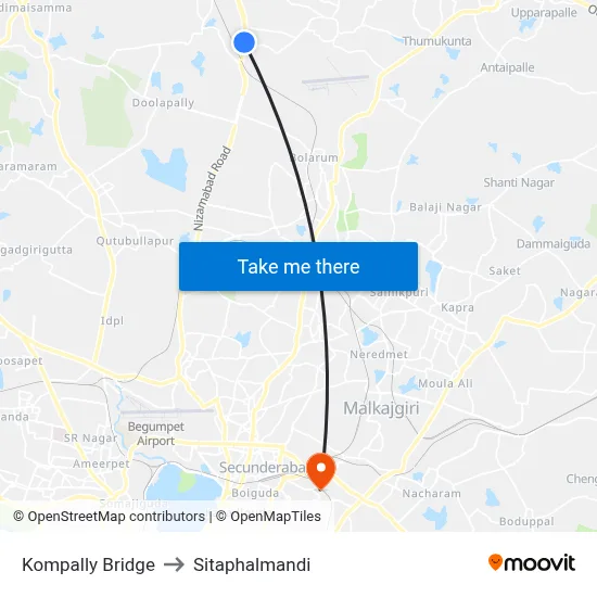 Kompally Bridge to Sitaphalmandi map