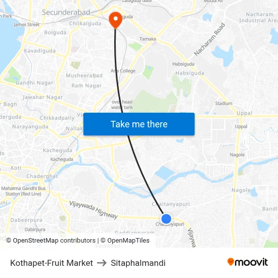 Kothapet-Fruit Market to Sitaphalmandi map