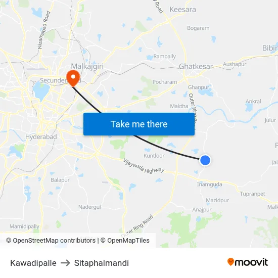 Kawadipalle to Sitaphalmandi map