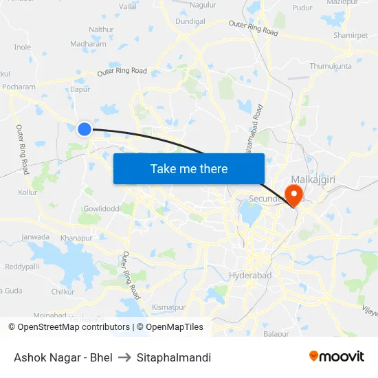 Ashok Nagar - Bhel to Sitaphalmandi map