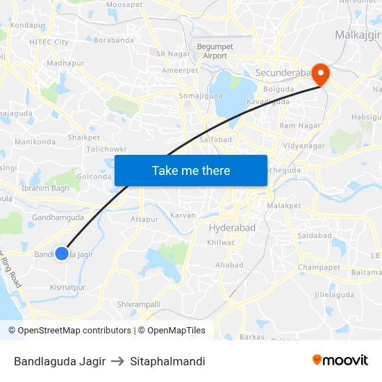 Bandlaguda Jagir to Sitaphalmandi map