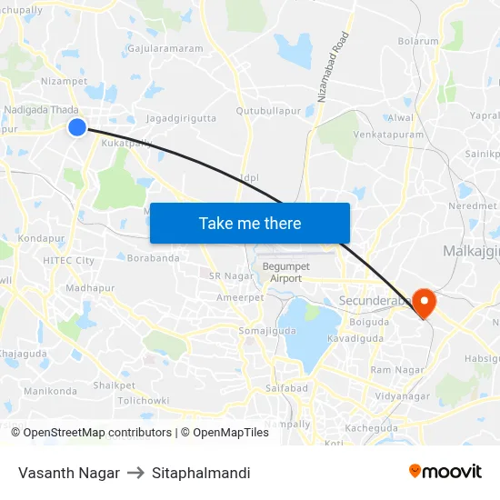 Vasanth Nagar to Sitaphalmandi map