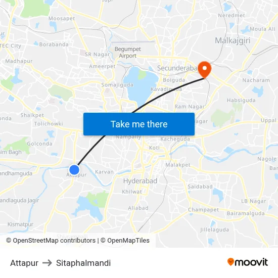 Attapur to Sitaphalmandi map