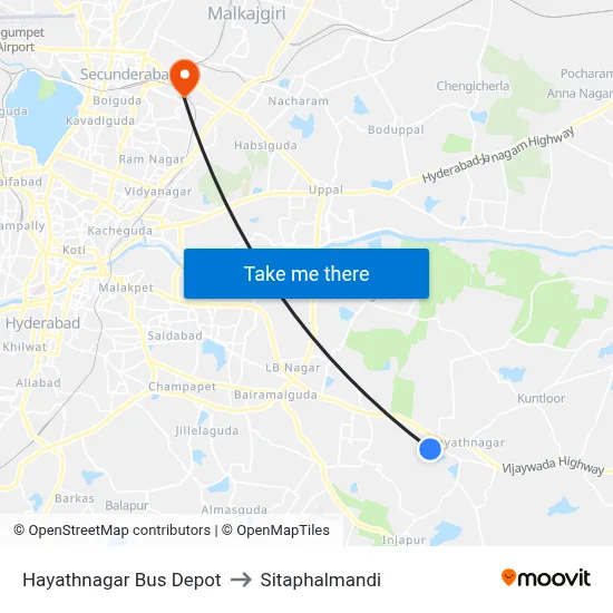 Hayathnagar Bus Depot to Sitaphalmandi map