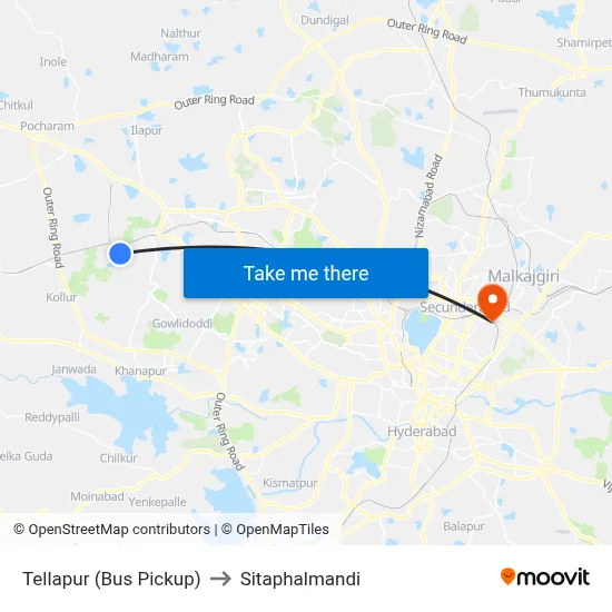 Tellapur (Bus Pickup) to Sitaphalmandi map