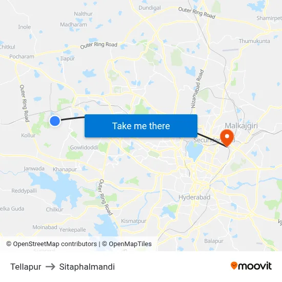 Tellapur to Sitaphalmandi map