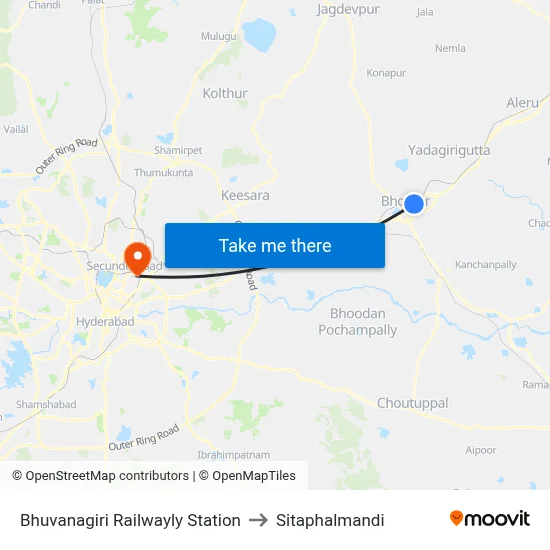 Bhuvanagiri Railwayly Station to Sitaphalmandi map