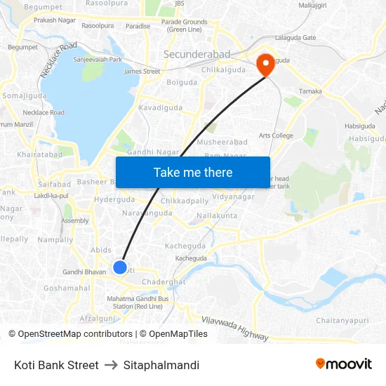 Koti Bank Street to Sitaphalmandi map