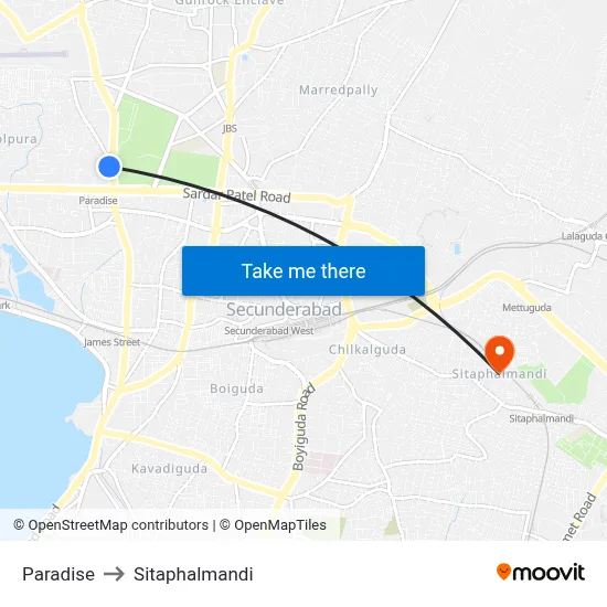 Paradise to Sitaphalmandi map
