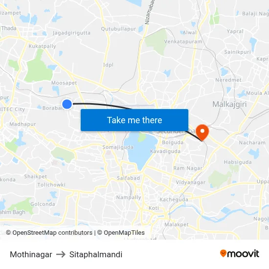 Mothinagar to Sitaphalmandi map