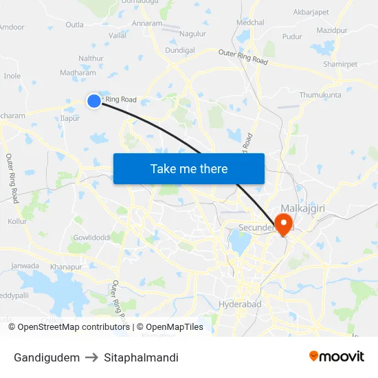 Gandigudem to Sitaphalmandi map