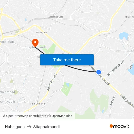 Habsiguda to Sitaphalmandi map