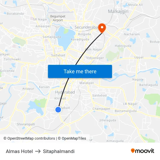 Almas Hotel to Sitaphalmandi map