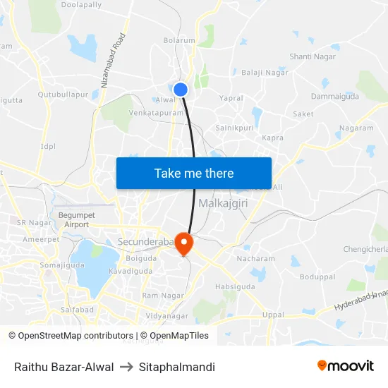 Raithu Bazar-Alwal to Sitaphalmandi map