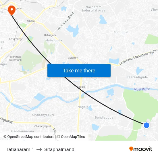 Tatianaram 1 to Sitaphalmandi map