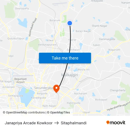 Janapriya Arcade Kowkoor to Sitaphalmandi map