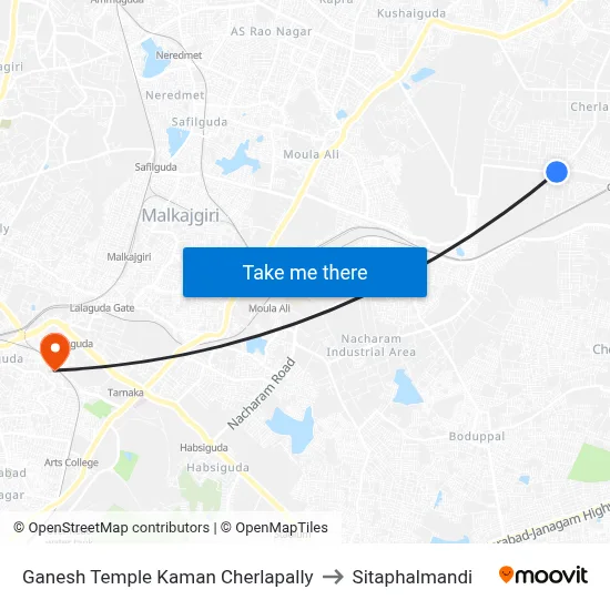 Ganesh Temple Kaman Cherlapally to Sitaphalmandi map