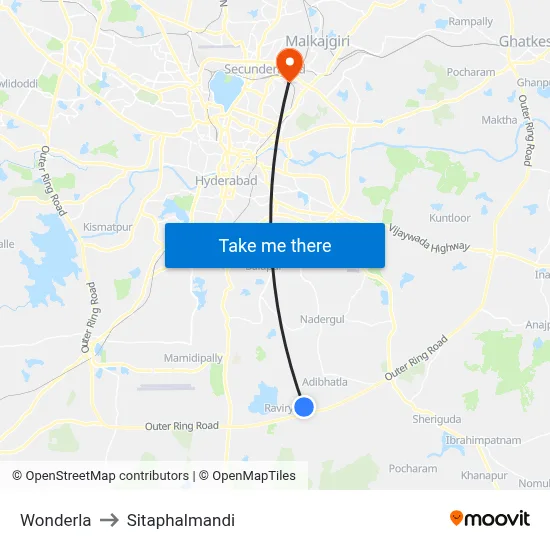 Wonderla to Sitaphalmandi map