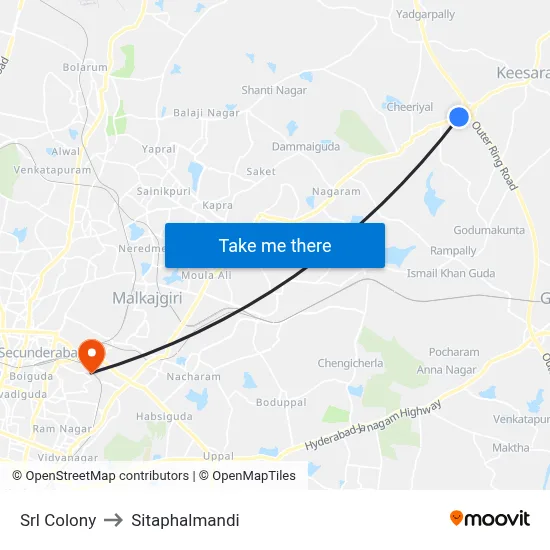 Srl Colony to Sitaphalmandi map